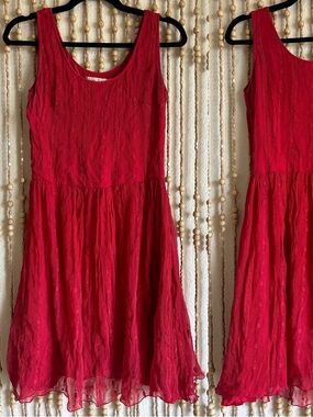 Vintage Silk Red Lace Coquette Pinup  Sleeveless Lace Overlay Skater Mini Dress